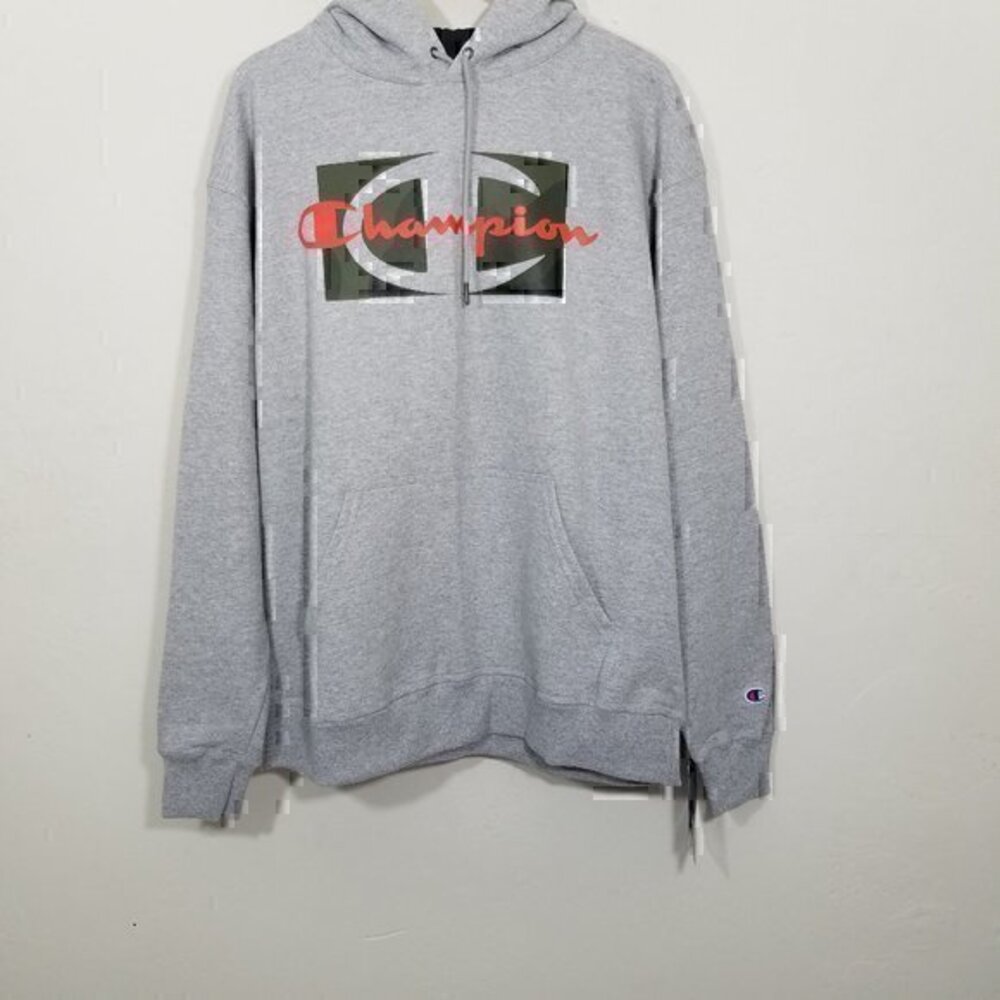 NWT Champion Oxford Gray Powerblend Graphic Hoodie Sweatshirt Size XL